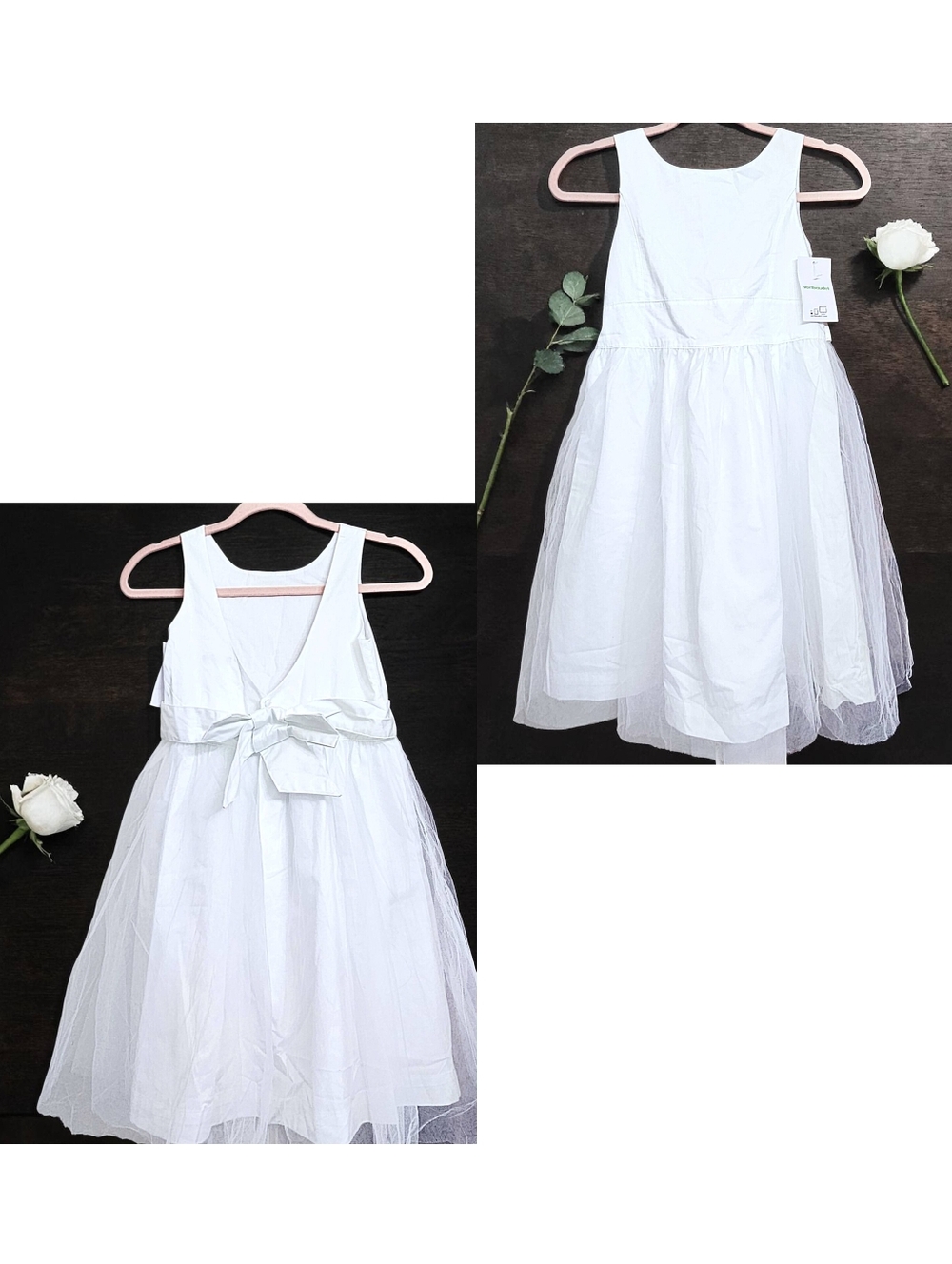 Vertbaudet White V Back Tulle Skirt Flower Girl Special Occasion Dress 10Y NWT